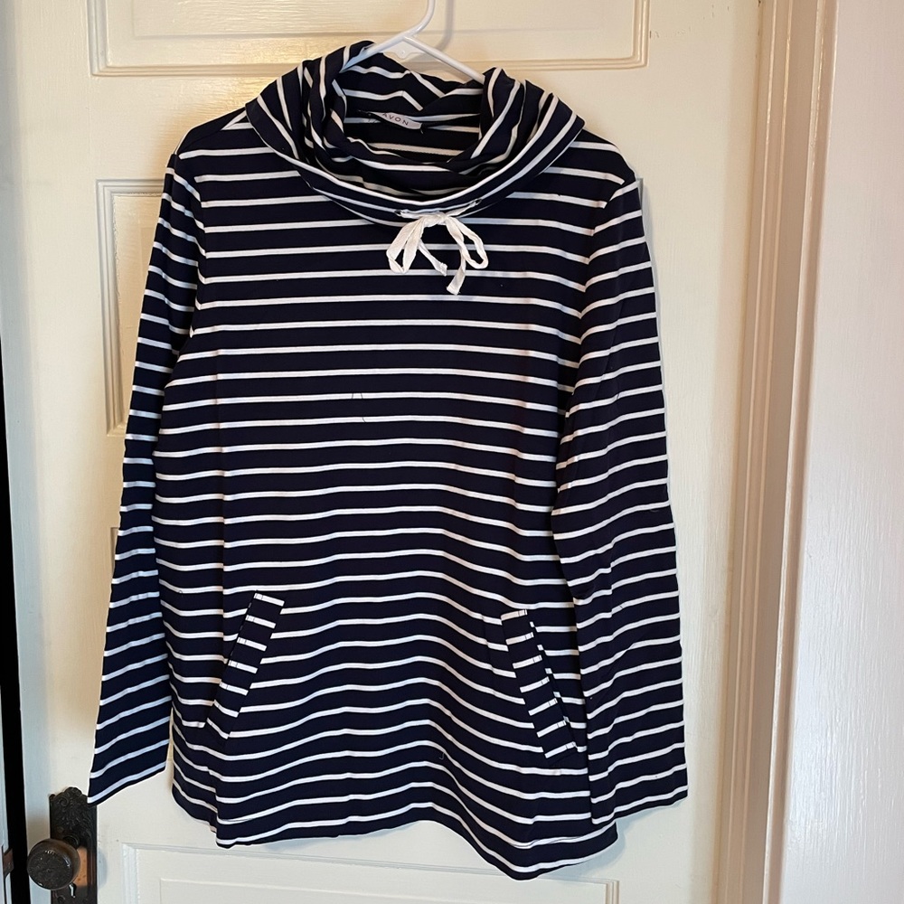 Avon Striped Cowl Neck Top - Large Nwot